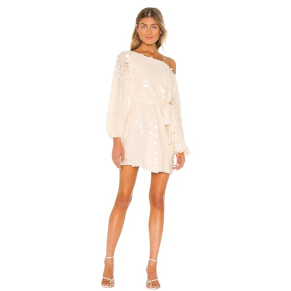 NWT Lovers & Friends Micah Shell Beige Round Sequence Mini Dress In Size L